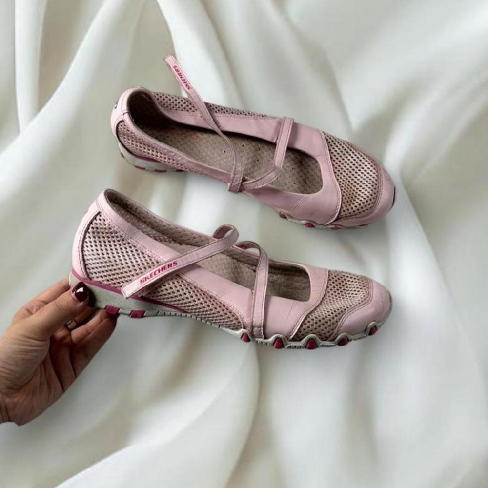 Sketchers pink mary jane flat sneakers mesh detail y2k mcbling fairy boho grunge